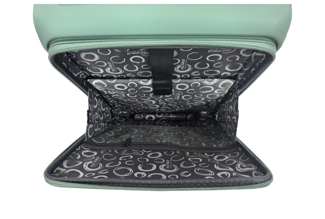 open green luggage with a white background